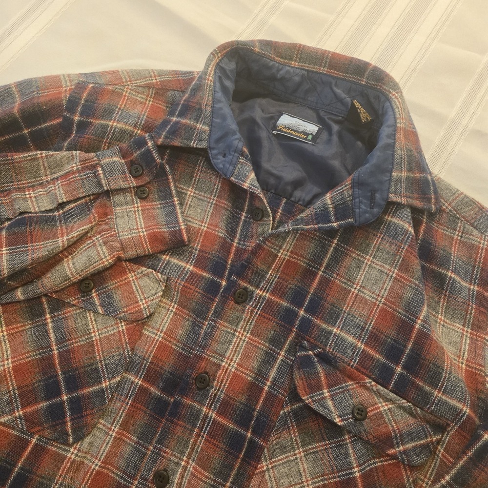 Fieldmaster Flannel Red Plaid Button Up Shirt Large Korea Vintage Wool Blend